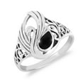 thumbnail image 4 of Majestic Swirl Swan Black Onyx Wings Sterling Silver Ring-8, 4 of 4