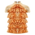 thumbnail image 3 of inlzdz Kids Girls Short Sleeve Metallic Mesh Tiered Sequined T-shirt Sparkly Club Party Dance Performance Wear Gold 10, 3 of 7