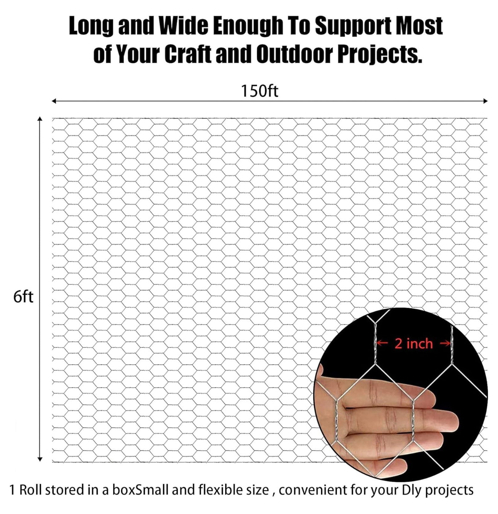 Chicken Wire Fencing, 6ft x 150ft Hexagonal Galvanized Chicken Wire Mesh Fence 2 Inch Mesh Fence Poultry Netting Animal Barrier for Projects Gardening Chicken Coop Rabbit Pet