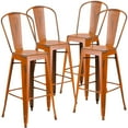 thumbnail image 2 of Emma + Oliver 4 Pack 30" High Distressed Orange Metal Indoor-Outdoor Barstool with Back, 2 of 12