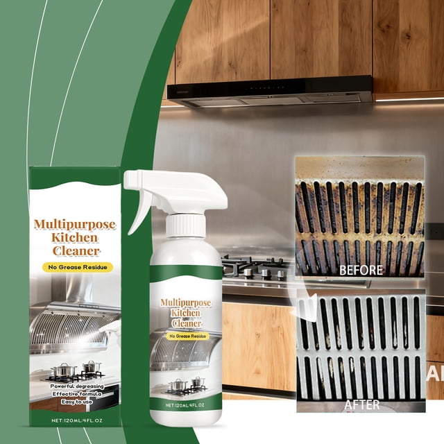 Limpiador de grasa para cocinas, desengrasante potente de uso doméstico, limpia campanas extractoras y grasa incrustada. Solución limpiadora de 120 ml.