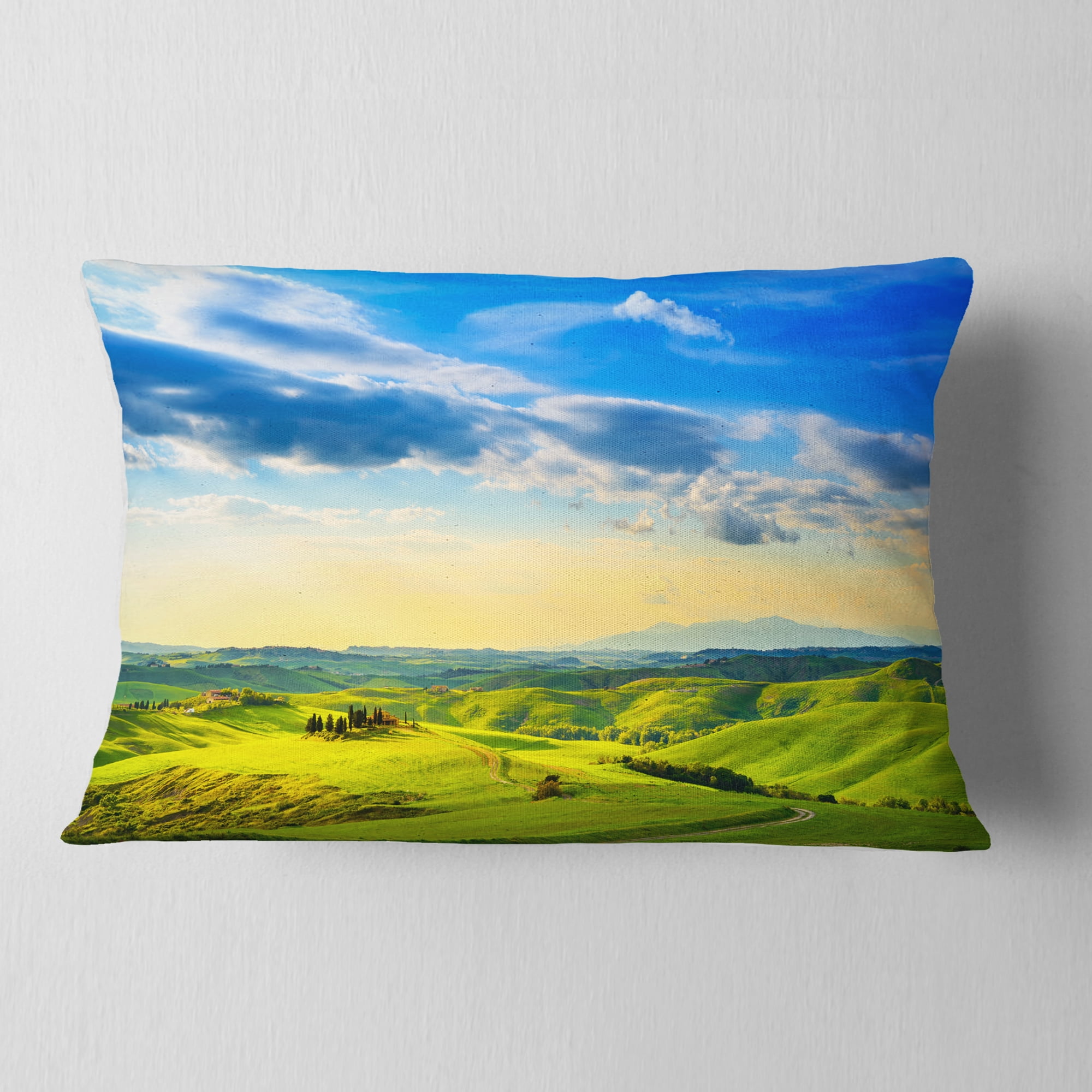 Designart Colorful Tuscany Countryside Farm - Landscape Printed Throw Pillow - 12x20