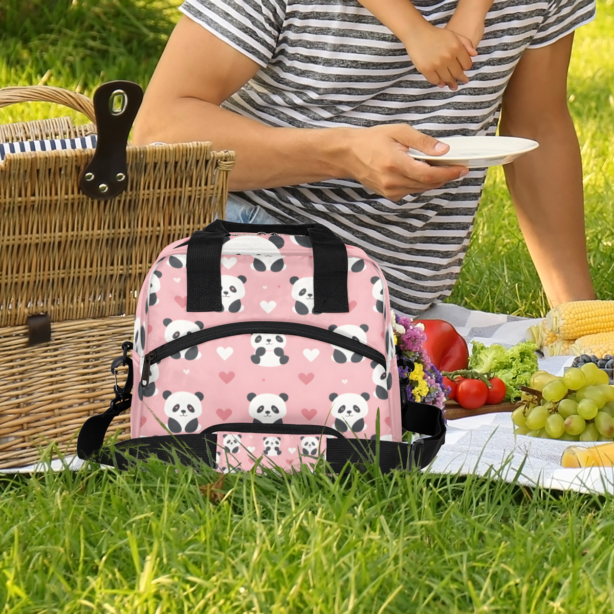 Herdesigns Cute Panda Insulated Lunch Bag for Women Men Adults Large Reusable Lunch Box Animal Panda Leakproof Cooler Tote Bags with Adjustable Shoulder Strap