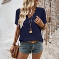 thumbnail image 6 of Tops Womens Boho Summer Casual V Neck Short Sleeve Blouses Shirt Tie Front Flowy Vacation Clothes Dark Blue M, 6 of 6