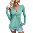 thumbnail image 5 of Wdfiry Women's Solid Color Shirts Casual Long Sleeve Front Kink Gathered Tops V-Neck Pullover Tops, 5 of 9