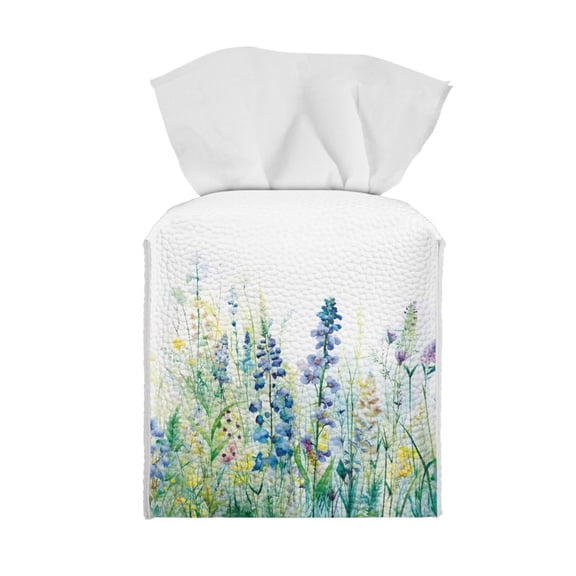 SEANATIVE Flower Leaves Tissue Box Holder Leather Lightweight Square Tissue Box Organizer Casual Tissue Cover for Office Vanity Countertop