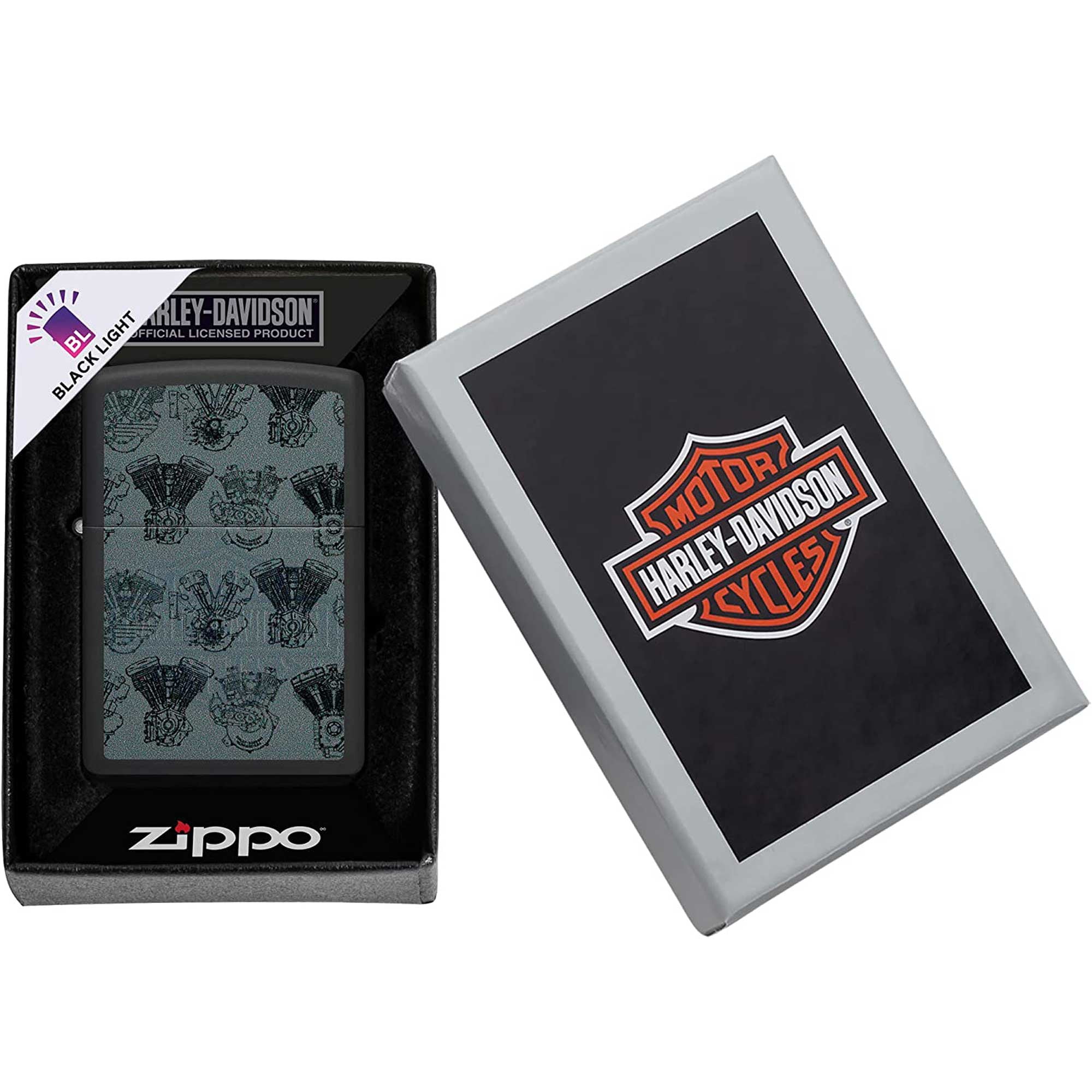 Zippo 48600 Harley-Davidson Black Light Logo Windproof Lighter