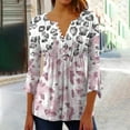 thumbnail image 2 of CYMMPU Shirts Floral Printed 3/4 Length Sleeve Fashion Tunic Tops V-Neck Vintage Business Work Blouses to Wear with Leggings Summer Fall Elegant Blouse 2025 Clothes for Women Pink S, 2 of 5