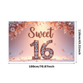 thumbnail image 3 of Decorative Design Sweet 16 Birthday Banner Elegant Floral Rose Gold for Party Celebration Indoor Decoration Event, 3 of 9