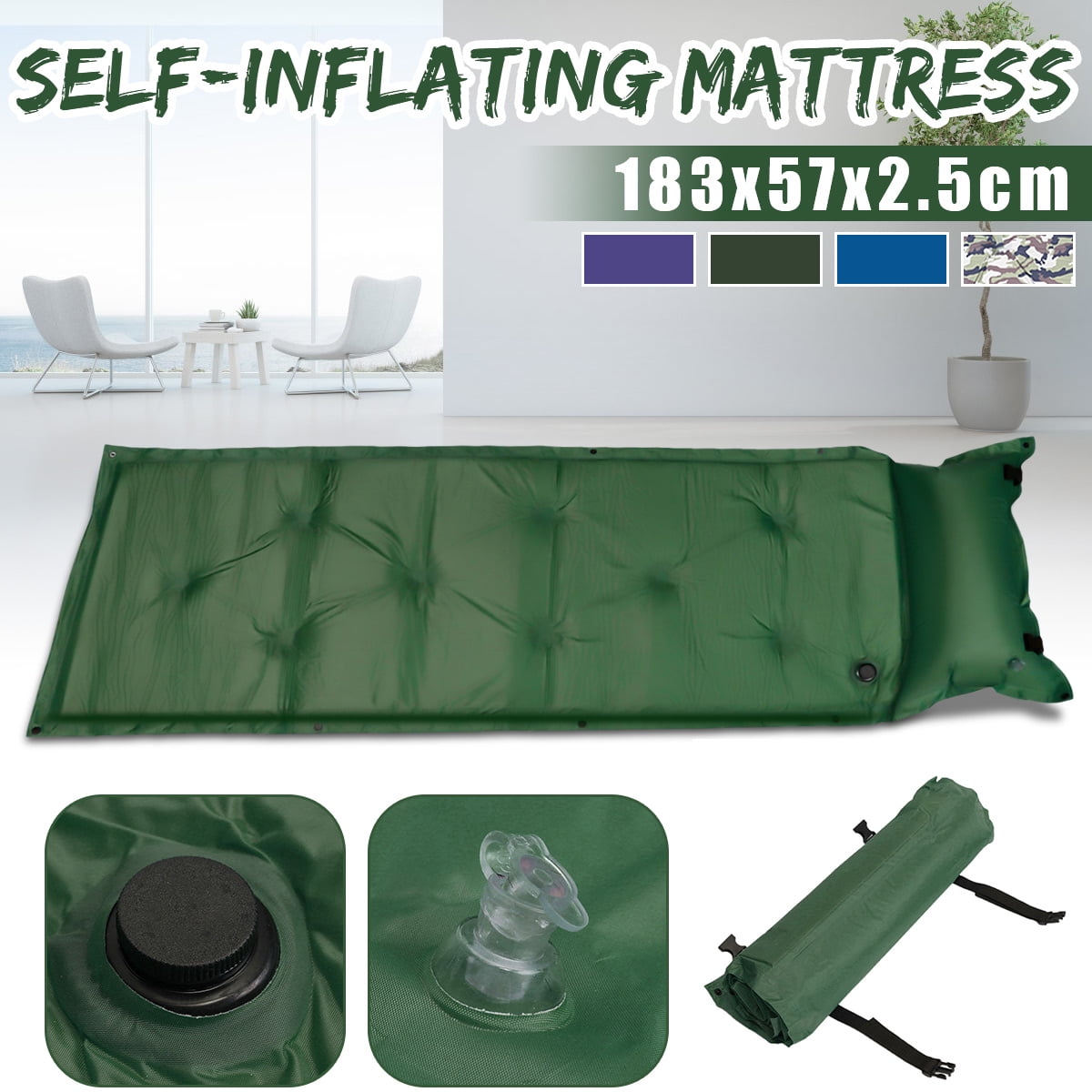 2Pcs Self Inflating Air Mattress Buitin Pillow Sleeping Pad Bed Camping Outdoor Camping