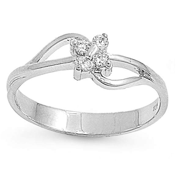 White Cubic Zirconia Crossover Cross Flower Ring Sterling Silver Band 925 Jewelry Female Male Size 8