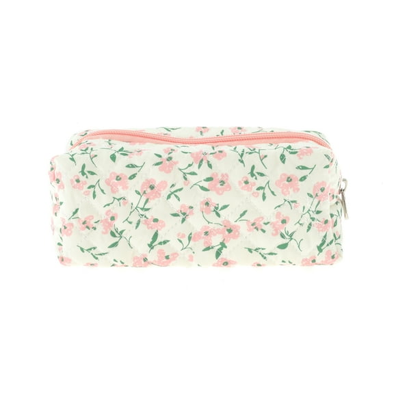 Unique Bargains 1 Pc Women Small Floral Print Makeup Bag for Travel Vacation Pink Polyester