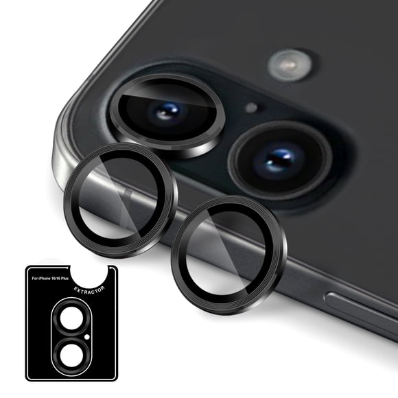 Uolo [Shield] iPhone 16/16 Plus Camera Lens Glass, iPhone 16/16 Plus Camera Lens Screen Protector (Limited Lifetime Warranty) - Black