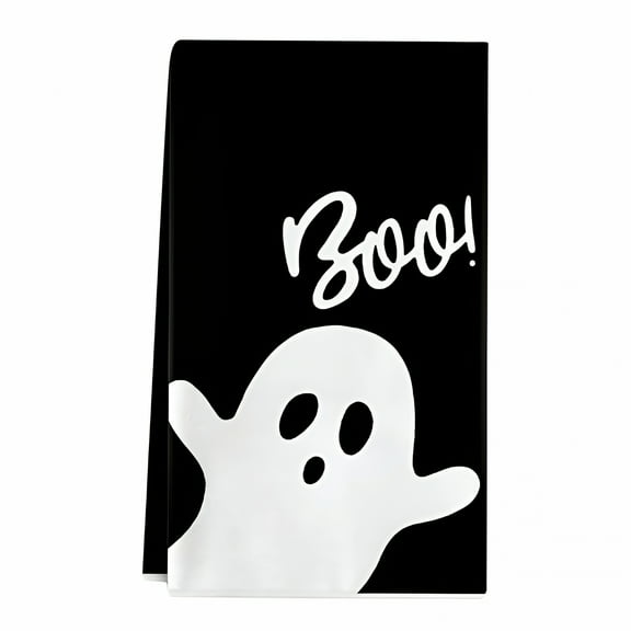 AUQ Halloween Kitchen Towel 15.7*23.6Inch Black White Ghost Dishcloth Scary Hand Drying Tea Towel for Halloween Baking Cooking Home Kitchen Decor Housewarming Gift