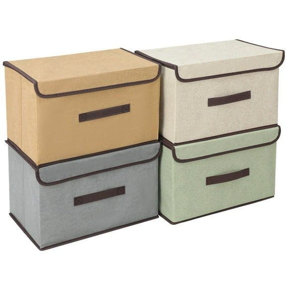 Topekada 4 Pack Fabric Storage Bins with Lid & Handles, 14" x 9" x 9" Large Foldable Storage Basket with Handles, Stackable, for Clothes, Shelf, Office