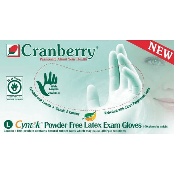 Cranberry 7838 Cyntek Latex Examination Gloves Scented Powder Free Large 100/Box