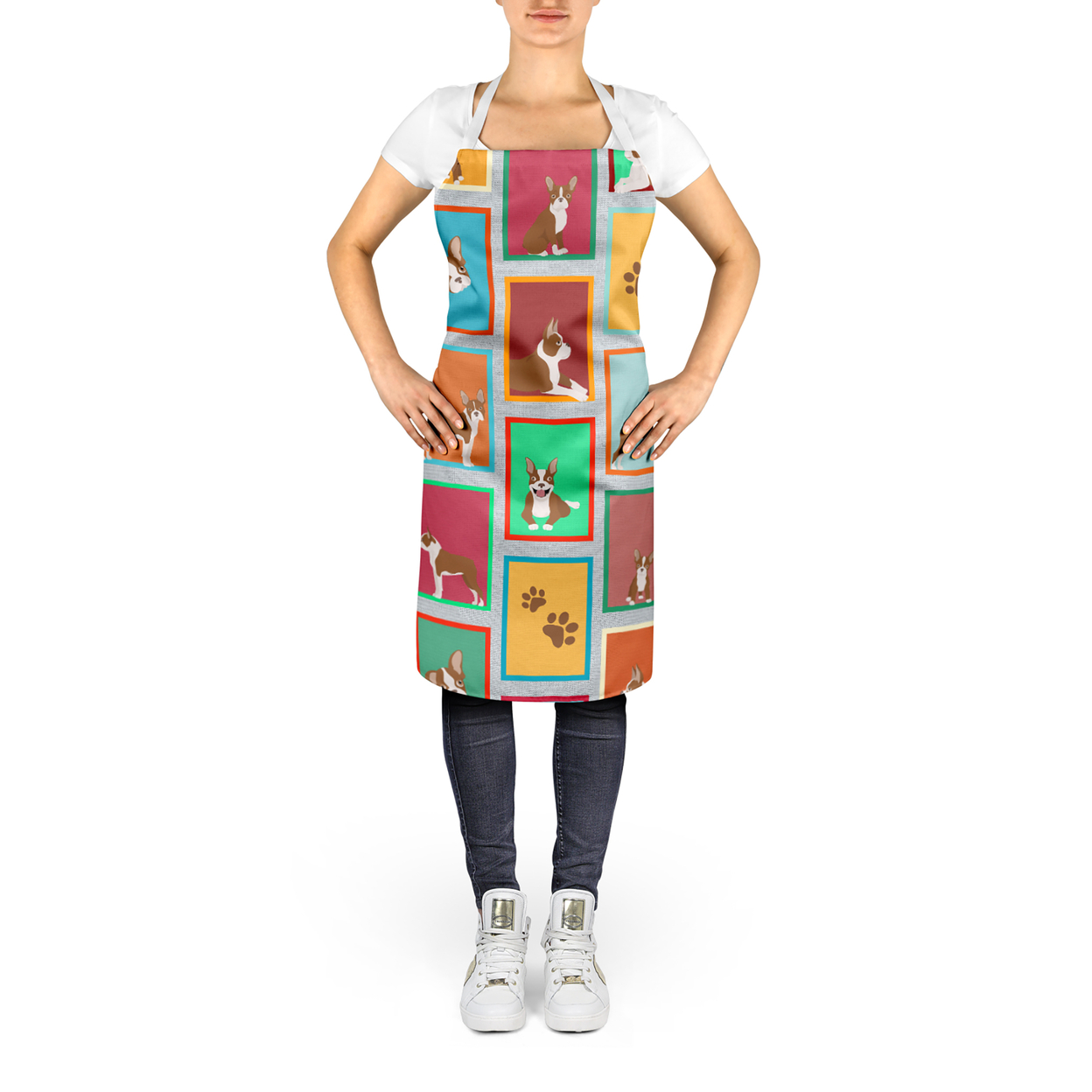 Lots of Red Boston Terrier Apron 27 in x 30 in