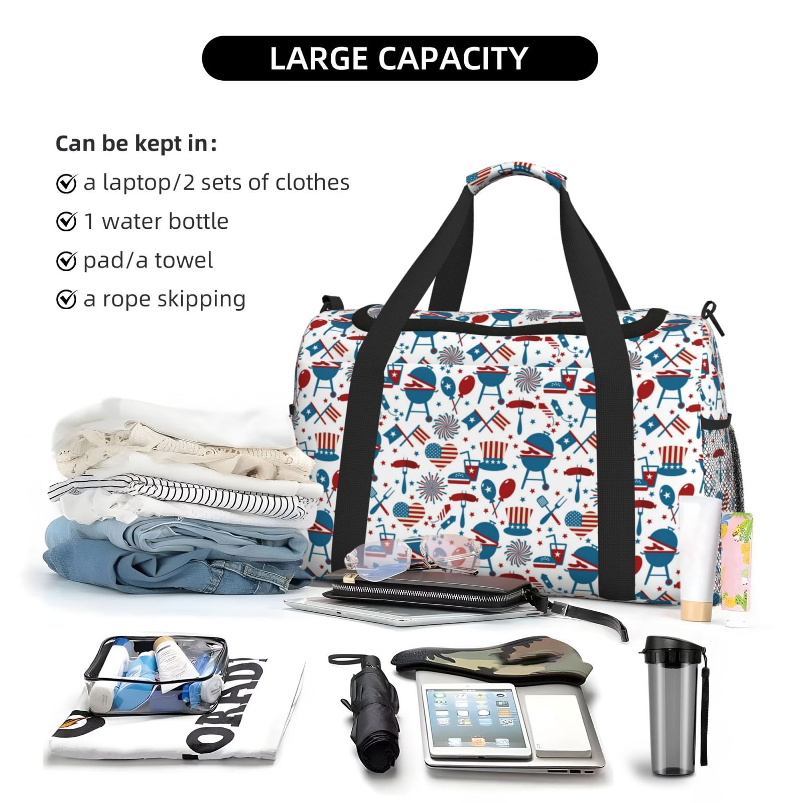 Fuzoiu Fourth Of July Party Print Travel Duffle Bag,Carry On Tote Bags,Duffel Bag,Sport Gym Bag, Hospital Bag for Labor and Delivery, Overnight Bag,Luggage Bag