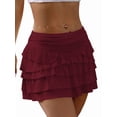 thumbnail image 3 of Flowy Skirts for Women Ruffle Bow-Knot Skorts Mini Skirts High Waisted Teen Gilrs Tennis Skort Summer Skirts Wine Red XL, 3 of 8