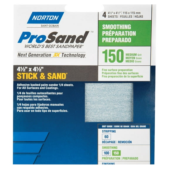 Norton 7660706077 High Performance Stick and Sand Sanding Sheet, 4-1/2 in x 4-1/2 in, 150 Grit
