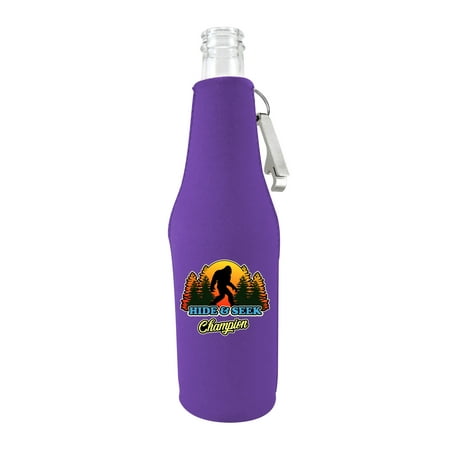 Hide & Seek Champion Bigfoot Neoprene Zipper Beer Bottle Coolie with Attached Bottle Opener (Best Way To Hide Beer Breath)