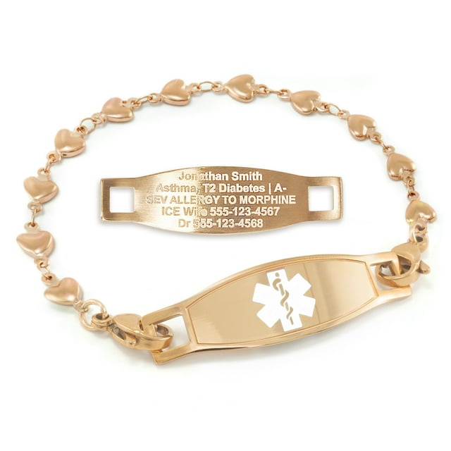 MedicEngraved Rose Gold Stainless Steel Custom Medical Alert Bracelet - 5mm Heart Link