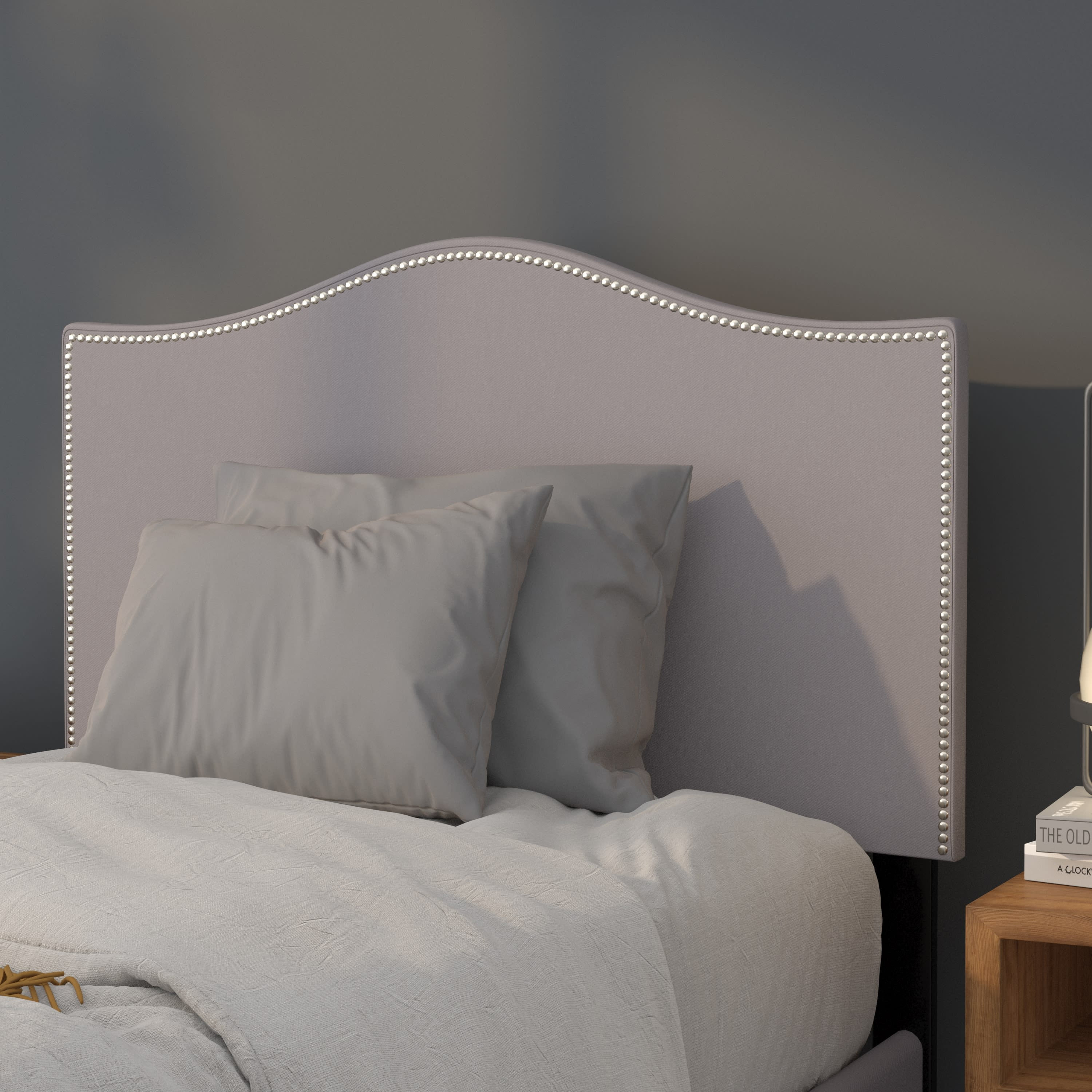 Flash Furniture Lexington Upholstered Twin Size Headboard with Accent Nail Trim in Light Gray Fabric