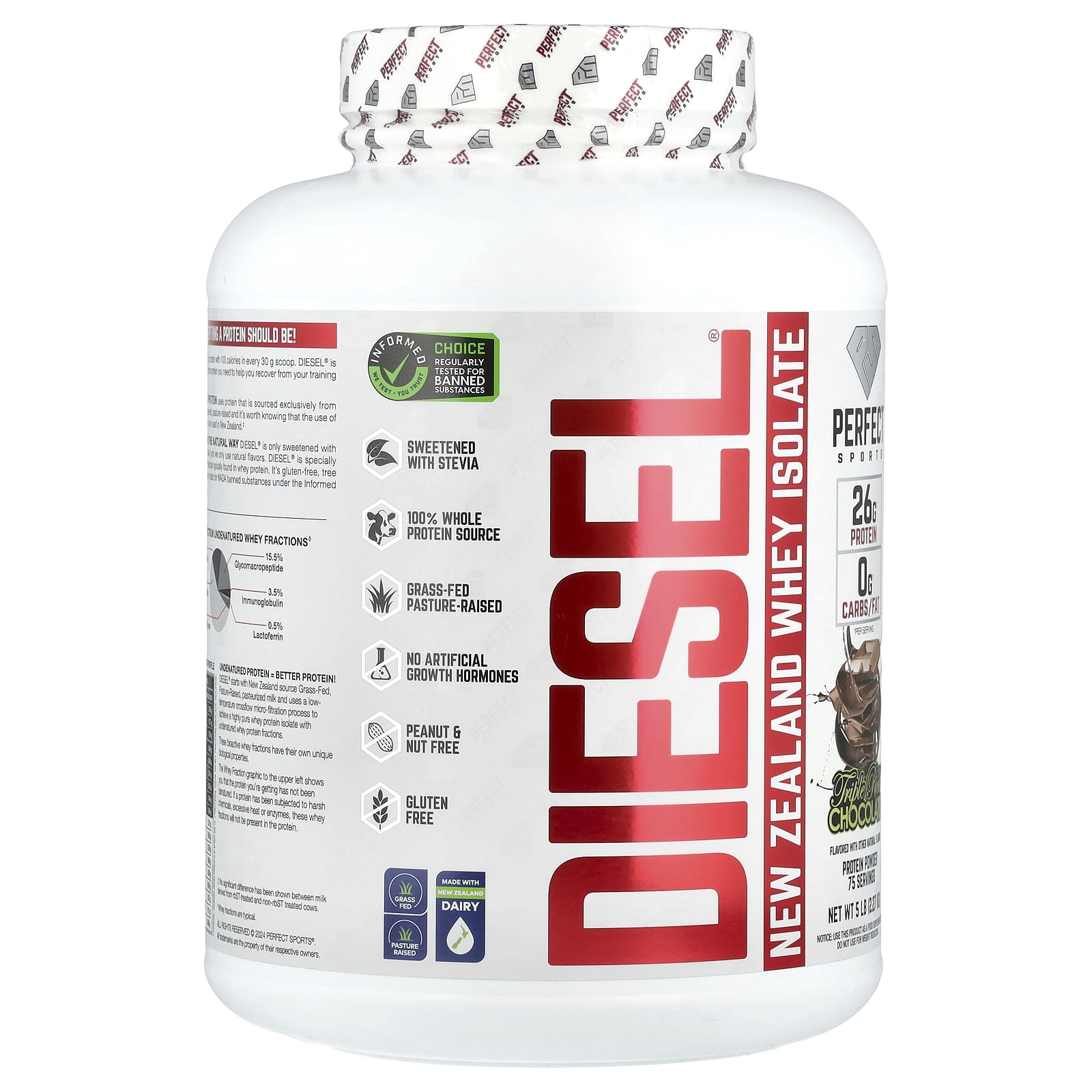 PERFECT SPORTS Diesel 100% New Zealand Whey Isolate - 5lbs Triple Rich Dark Chocolate