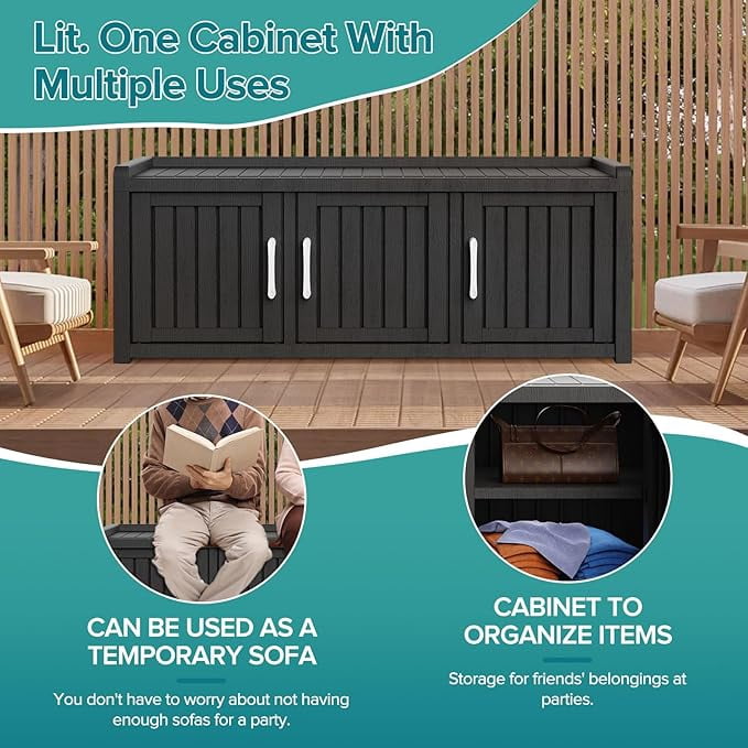 Joxxoaa storage Benches 120 Gallon 3-Door Shoe Cabinet – Resin Shoe Bench with Storage for Entryway & Hallway (Black, Three-Door)