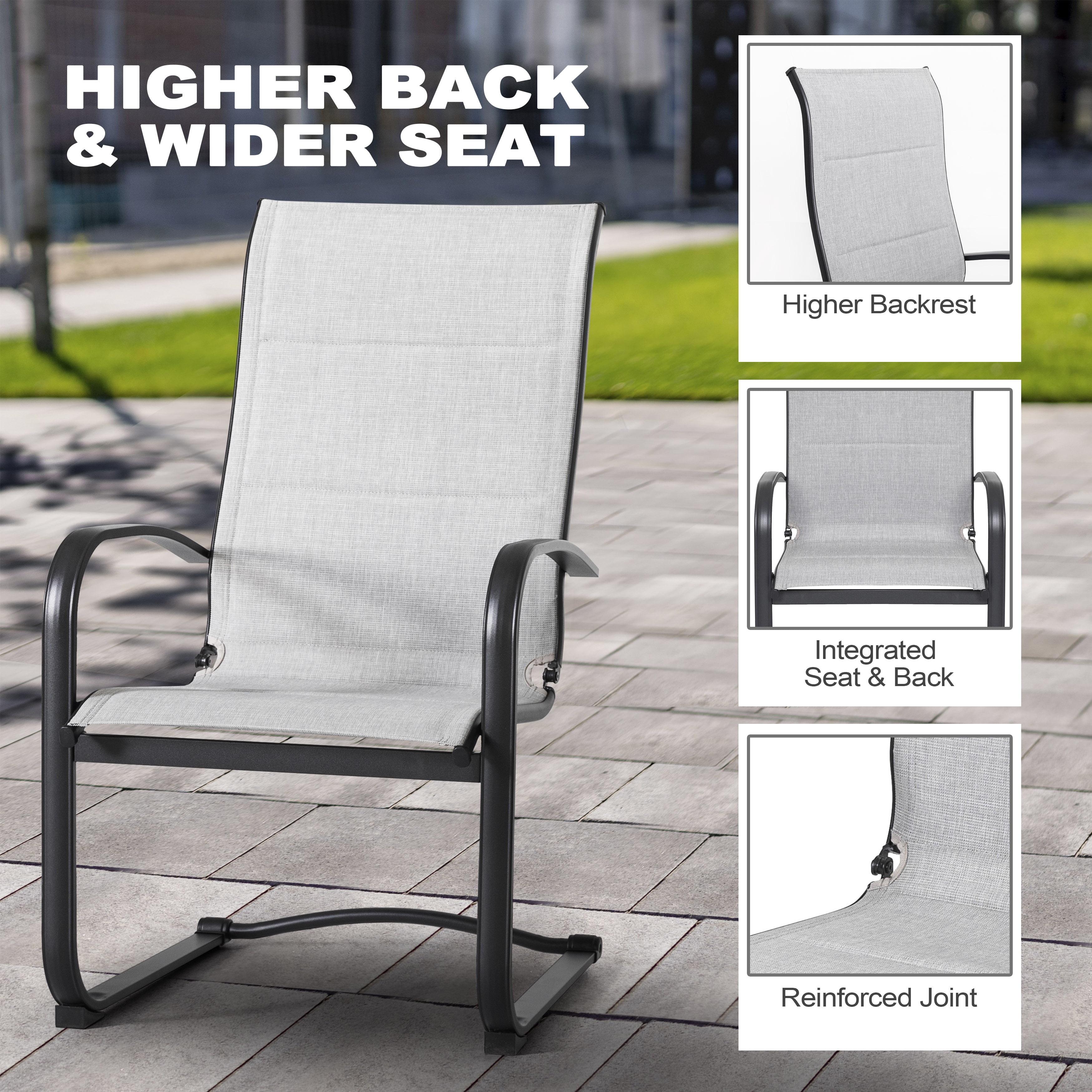 Nuu Garden Patio Dining Chairs Set of 2, High Back Padded Textilene Patio Outdoor Chairs, Breathable Spring Motion Textilene, Gray