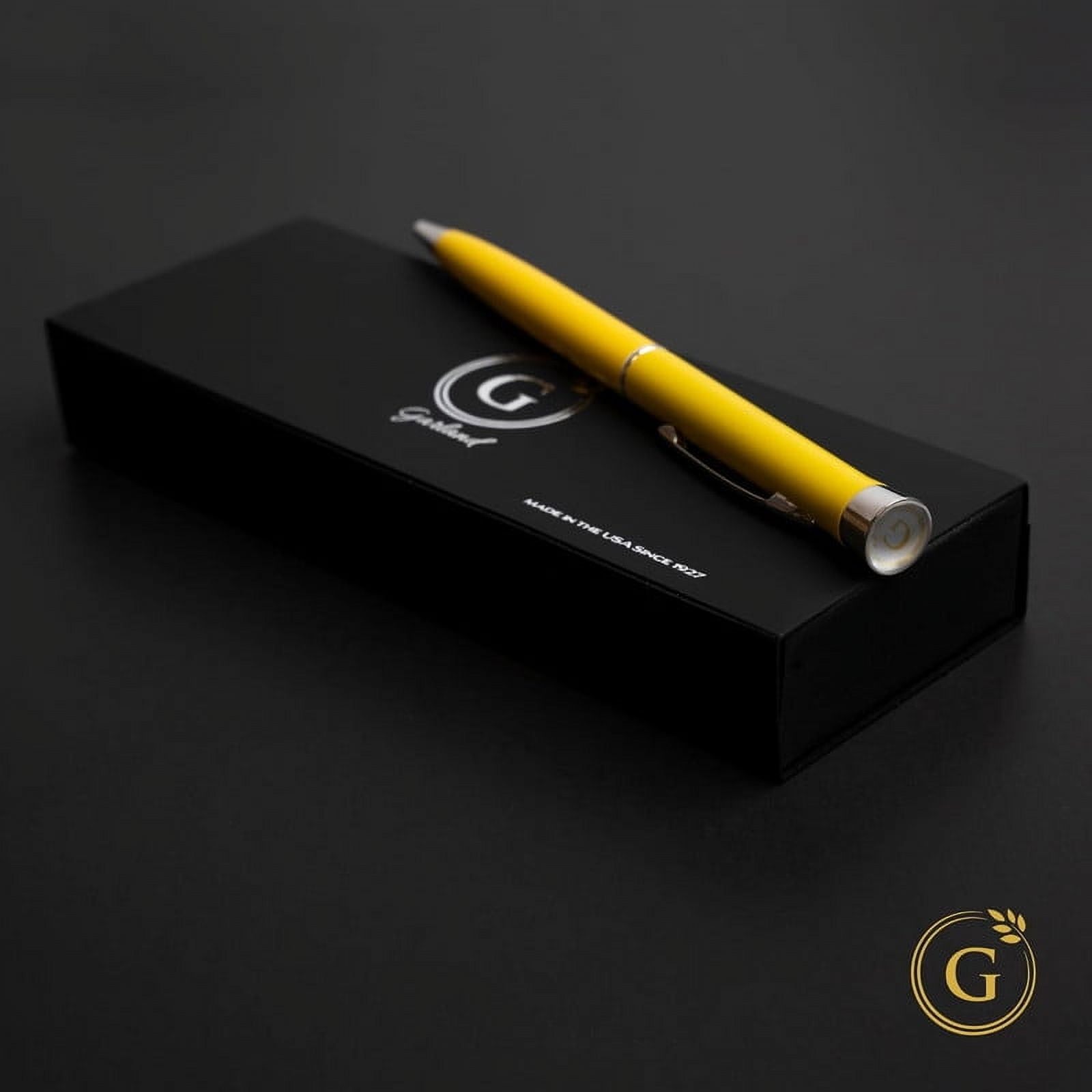 Garland Metal Twist Pen- Made in USA- Premium Cerakote Coating, Durable & Stylish Finish, Gift for Executive, Graduate, Professional, Classy Gift Box, Refillable- Safety Yellow with Chrome