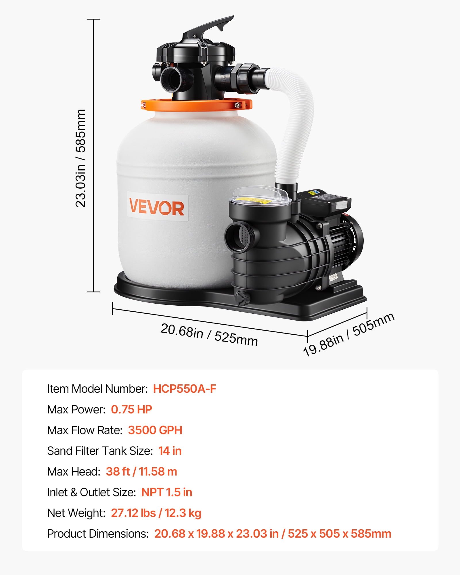 VEVOR FlashPure 14" Sand Filter Pump for Above Ground Pool, 0.75 HP 3500 GPH Pool Filter System with 24H Timer, 6X Faster Filtration with Filter Balls, Pre-Installed Media,Ready to Use