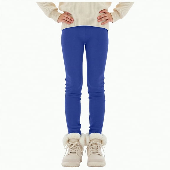mgoYE Girl Winter Thick Warm Pant Printing Lined Legging Tight(Blue,3-4 Years)