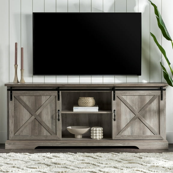 Manor Park Modern Sliding Door TV Stand for TVs up to 80 inches, Multiple Finishes