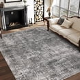 thumbnail image 2 of 8x10 Washable Area Rugs Living Room Bedroom Non-Slip Vintage Large Area Rug Stain-Resistant Low Pile Retro Floral Accent Dining Room Home Decor Grey, 2 of 8