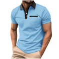 thumbnail image 1 of hoksml Mens Summer Athletic Short Sleeve Solid Color Collared Button Polos Fashion Chest Pocket Colour Blocking T Shirt Classic Golf Shirts 2025 on Clearance, 1 of 9