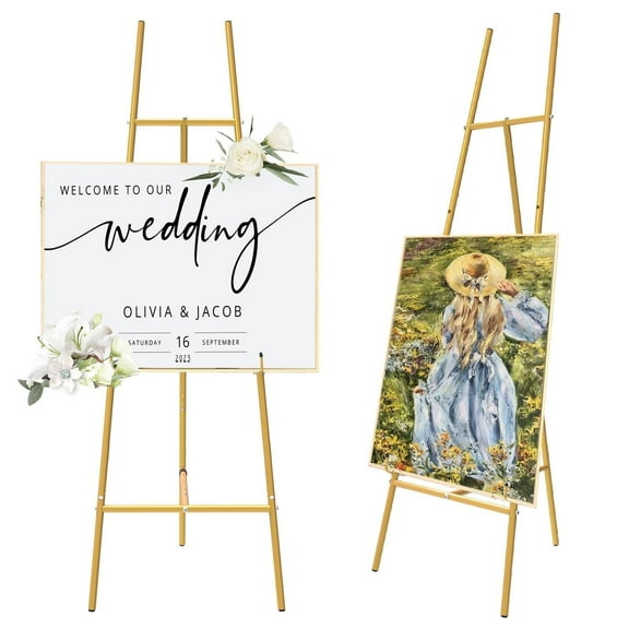 G TALECO GEAR Gold Easel Stand for Sign, Picture Display Stand, Art Easel for Painting, Wedding, Poster, Lightweight Metal, Adjustable 3-Tier, 53.6in