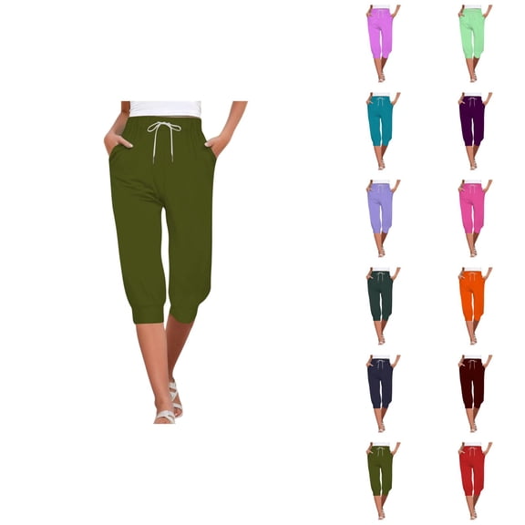 Capri Joggers Womens Spring Summer Casual Lightweight Elastic High Waist Capri Sweatpants with Pockets Womens Capris