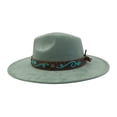 thumbnail image 4 of Big Wide Brim Boho Fedoras Hat for Women Men with Embroidery Belt Rancher Western Suede Hat, 4 of 6