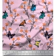 thumbnail image 1 of Soimoi Pink Poly Georgette Fabric Flower & Butterfly Printed Craft Fabric by The Yard 52 Inch Wide, 1 of 1