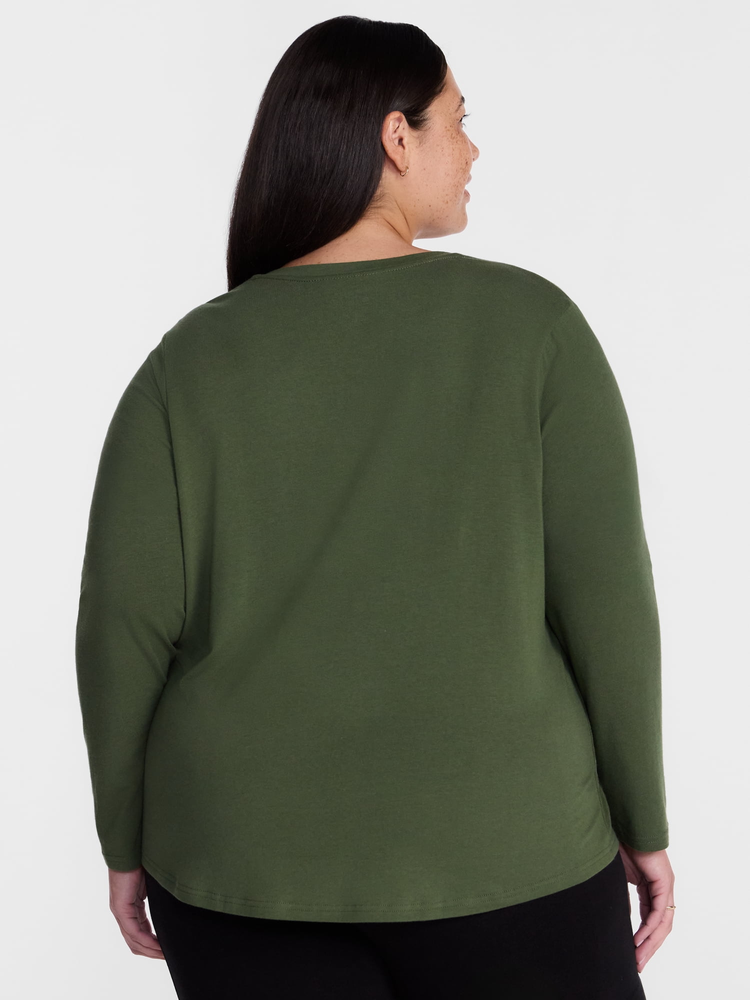 Terra & Sky Women's Plus Size V Neck Tee with Long Sleeves, Size 0X-5X