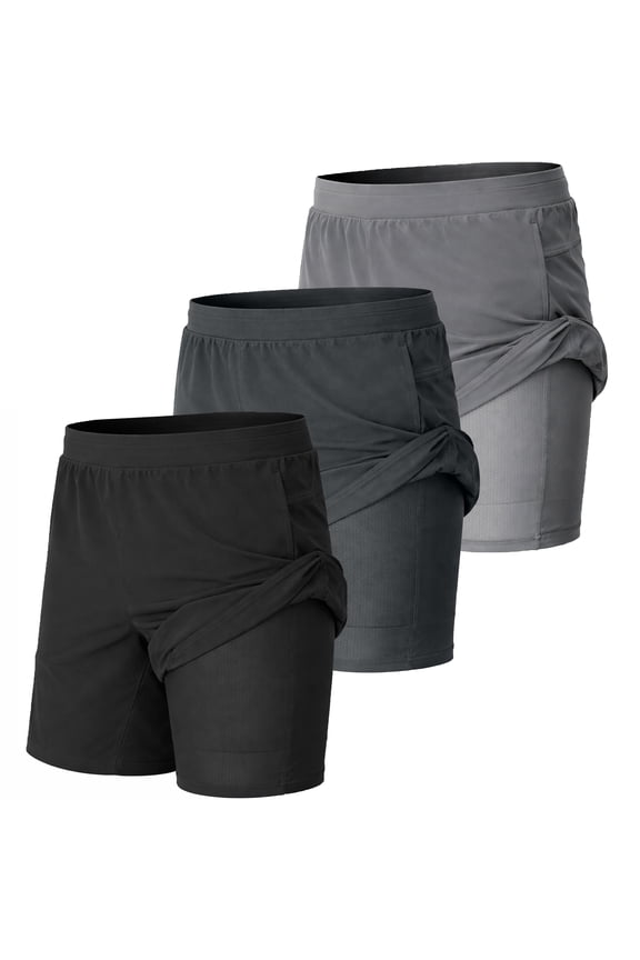3-Pack Mens 2-in-1 Athletic Gym Shorts with Liner  Quick Dry, Stretch Workout Running Shorts