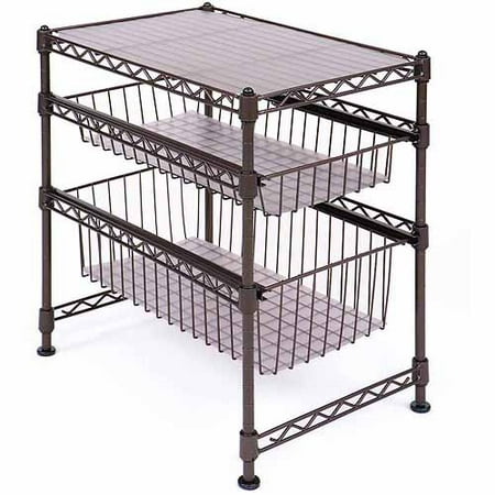 Sliding Basket Organizer Seville Classics Stackable 3-Tier Sliding Double Basket Cabinet Organizer with Bonus Liners, Satin Bronze ()