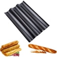 thumbnail image 1 of Molde para baguettes Bandeja para baguettes Molde para baguettes Moulle Horno Molde negro para pan con revestimiento antiadherente Molde perforado para hornear 4 baguettes francesas, 1 of 5
