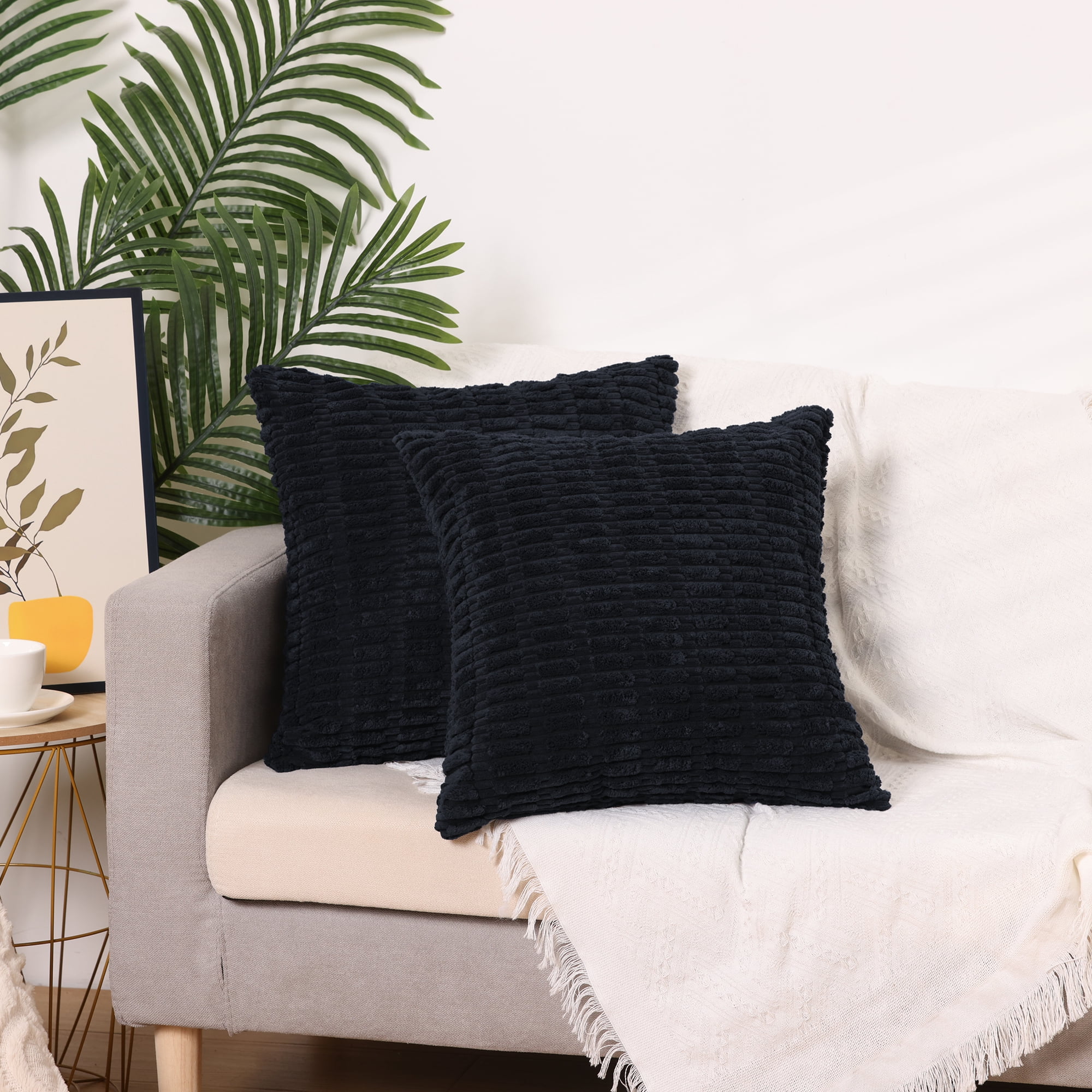 Unique Bargains Corduroy Soft Square Cushion Covers Pillow Covers 2 Pcs Black 20" x 20"