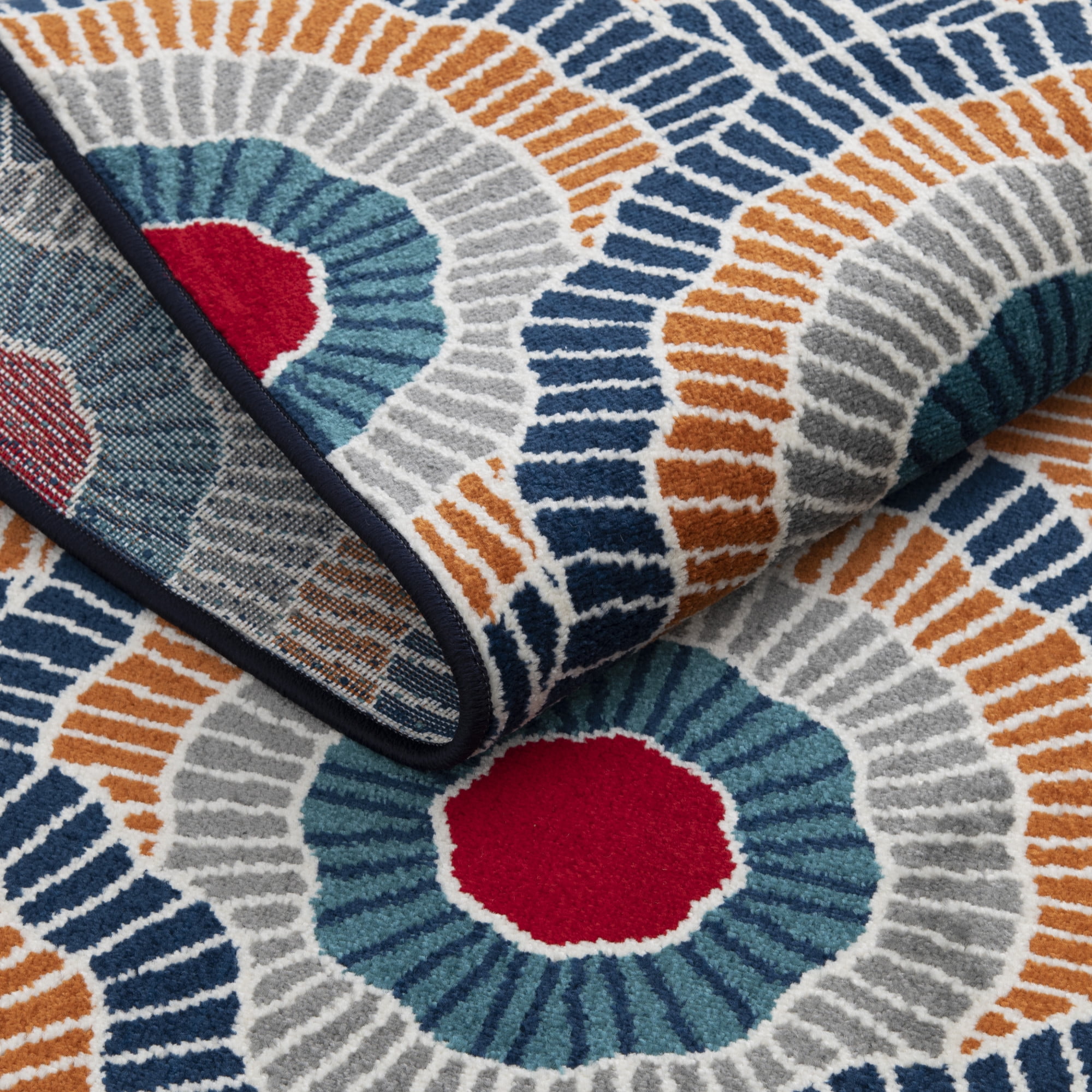 Loomaknoti Terrace Tropic Ferley 2' x 7' Abstract Indoor/Outdoor Runner Rug , Blue/Red