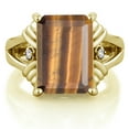 thumbnail image 2 of Gem Stone King 18K Yellow Gold Plated Silver Brown Tiger Eye and White Created Sapphire Engagement Ring for Women (6.53 Cttw, Gemstone Birthstone, Emerald Cut 14X10MM, Size 6), 2 of 5