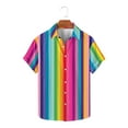 thumbnail image 2 of ZCFZJW Mens Summer Short Sleeve Button Down T-Shirts Casual Colorful Striped Print Hawaiian Tees Tops Loose Fit Collared Beach Shirts Multicolor#04 S, 2 of 5