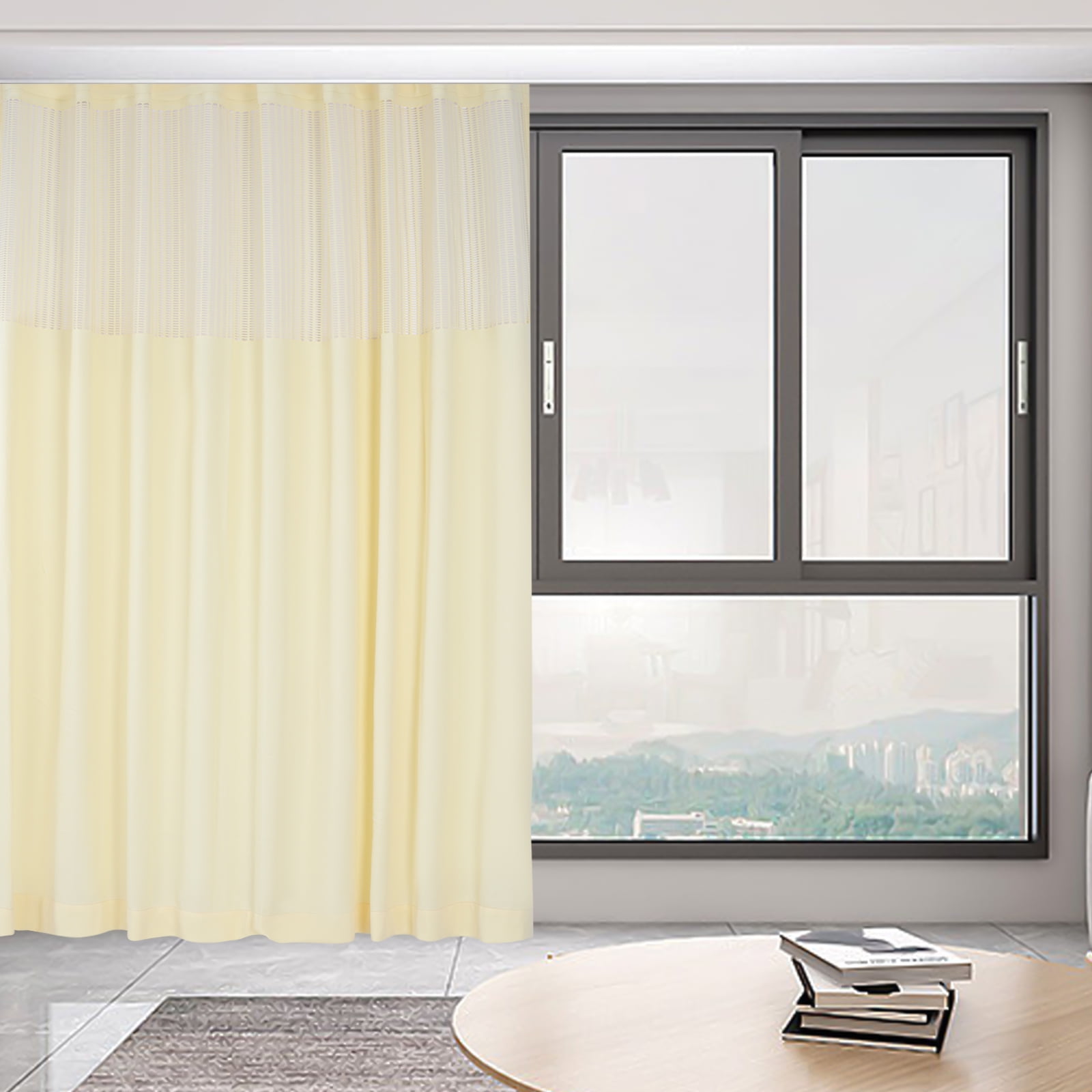 Beige Mesh Top Room Divider Curtain 9x8 ft Privacy Screen for Hospitals, Clinics, Salons & Dorms