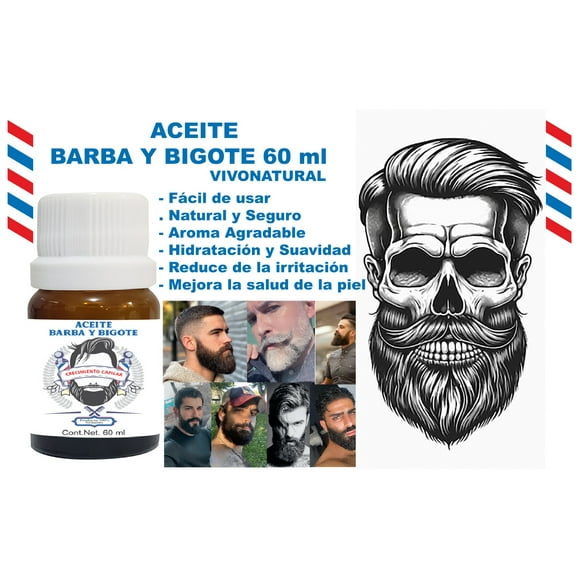 ACEITE PARA BARBA Y BIGOTE VIVONATURAL 60 ml HIDRATACIÓN, SUAVIDAD, NATURAL, SEGURO Y FÁCIL DE USAR.